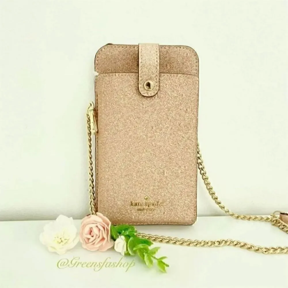 Kate spade purse shimmy glitter boxed north south tab phone crossbody new